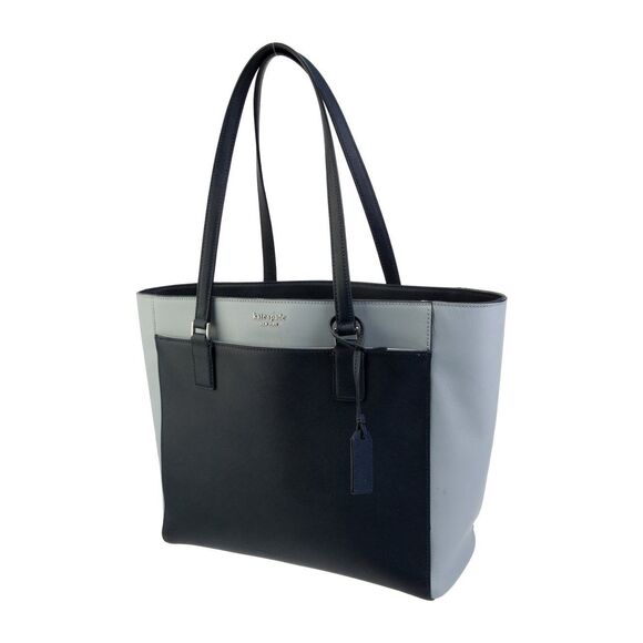 Kate Spade Cameron Tote Black Gray Leather Colorblock Office Career Laptop Bag - Picture 3 of 8